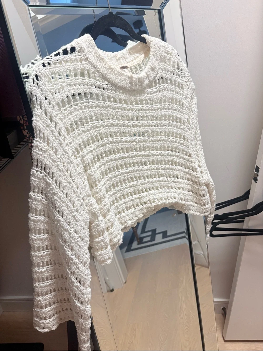 Free People Caught Up Crochet Sweater White Oversized Bell Sleeve XS